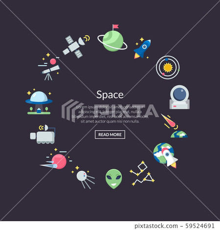 Vector flat space icons in circle shape with place for text illustration 59524691