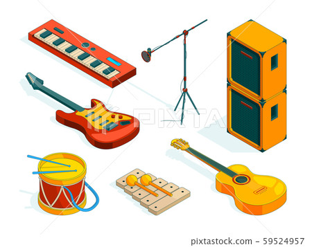 Isometric music tools. Vector pictures instruments of musicians 59524957