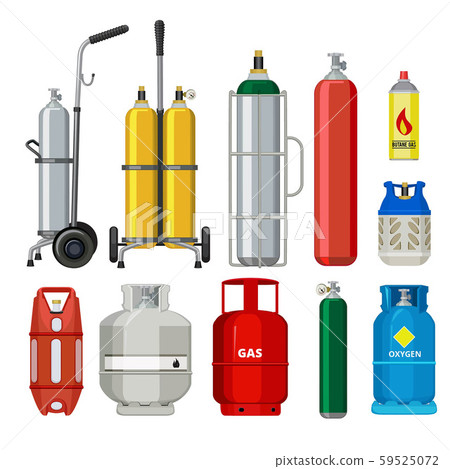 Gas cylinders. Butane helium acetylene propane metal tank cylinder petroleum station tools vector 59525072
