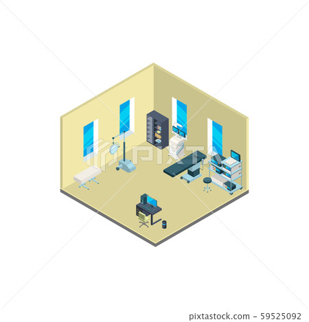 Vector isometric hospital interior with furniture and medical equipment illustration 59525092