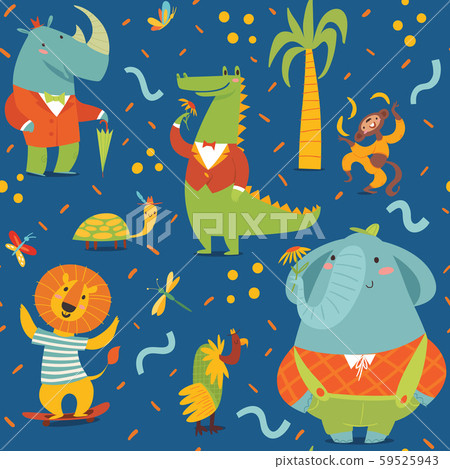 Vector seamless pattern in kids style with cartoon animals Vector seamless pattern in kids style with cartoon animals 59525943