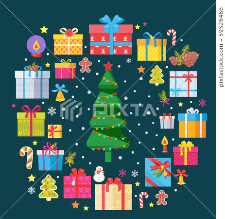 Christmas Tree and Presents with Symbols of Xmas Christmas Tree and Presents with Symbols of Xmas 59526466
