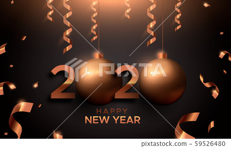 New Year 2020 gold copper card of 3d holiday ball New Year 2020 gold copper card of 3d holiday ball 59526480