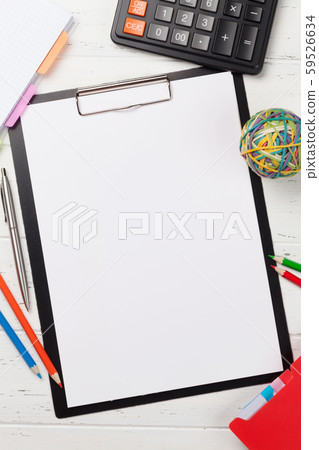 Office workplace table with blank a4 page Office workplace table with blank a4 page 59526634