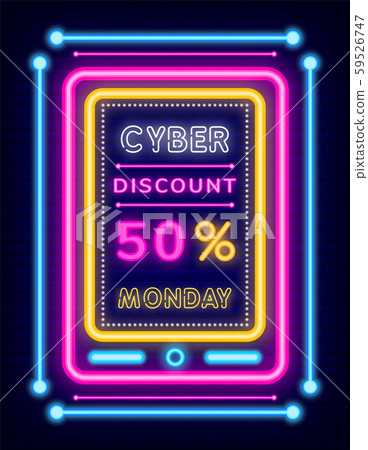 Cyber Discount on Monday, Neon Board with Promo Cyber Discount on Monday, Neon Board with Promo 59526747