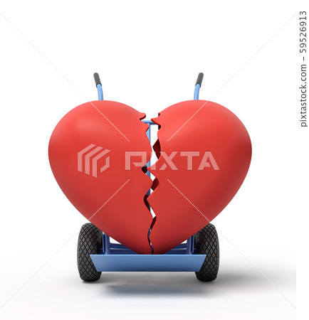 3d rendering of broken big red heart on a hand truck 59526913