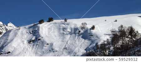 Snowy off-piste slope with tracks from skis, Snowy off-piste slope with tracks from skis, 59529312