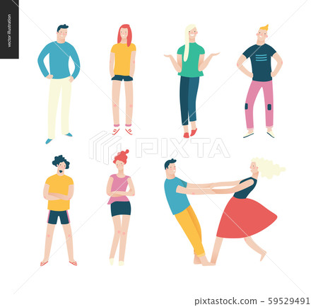 Bright people portraits set - young men and women Bright people portraits set - young men and women 59529491