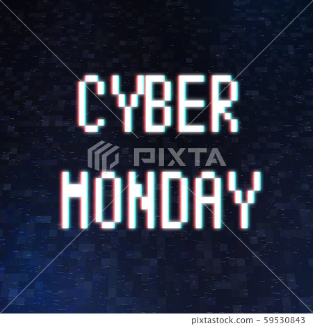 Cyber monday inscription in pixel style over dark background Cyber monday inscription in pixel style over dark background 59530843