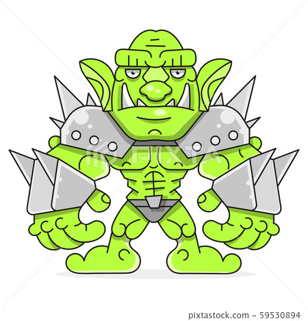 A Cartoon Of A Muscular Orc In Armor.vector 59530894