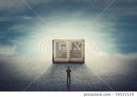 Surreal scene as student guy stands on a pavement Surreal scene as student guy stands on a pavement 59531529