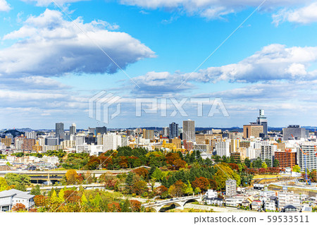 仙台市全視圖在秋天 59533511