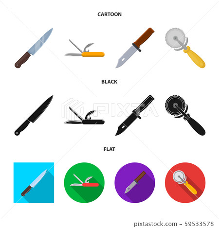 Vector illustration of knife and cut symbol. Set of knife and flat stock vector illustration. Vector illustration of knife and cut symbol. Set of knife and flat stock vector illustration. 59533578
