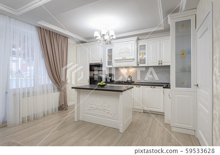 White luxury modern kitchen with island White luxury modern kitchen with island 59533628