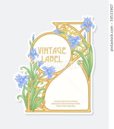 Iris flower. Label, frame, border. Good for product label. Iris flower. Label, frame, border. Good for product label. 59533907