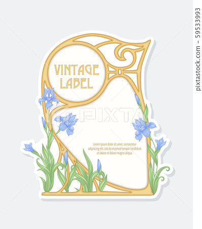 Iris flower. Label, frame, border. Good for product label. Iris flower. Label, frame, border. Good for product label. 59533993