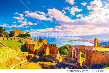 The Ruins of Taormina Theater at Sunset. 59534035
