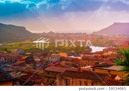 View from above on the town Bosa, the province of 59534063