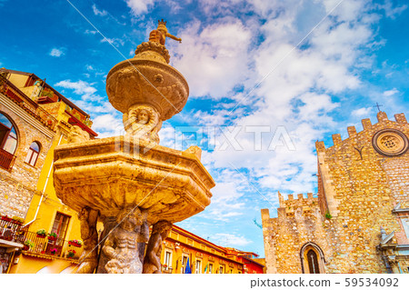 Square in Taormina on Sicily Island, Italy. Square in Taormina on Sicily Island, Italy. 59534092