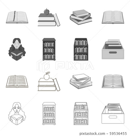 Isolated object of library and textbook sign. Collection of library and school stock vector Isolated object of library and textbook sign. Collection of library and school stock vector 59536455