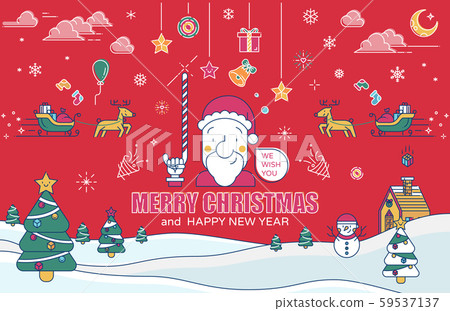 Christmas colored line vector illustration 59537137
