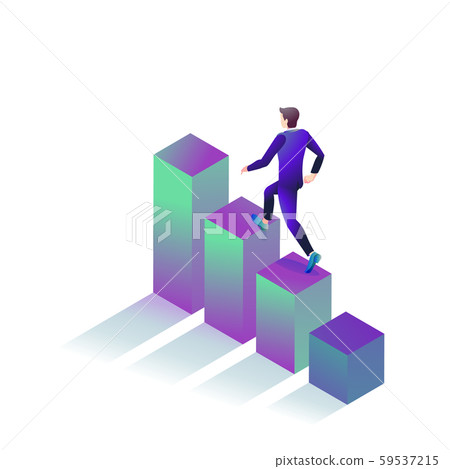 Businessman standing on bar graph [rising] 59537215