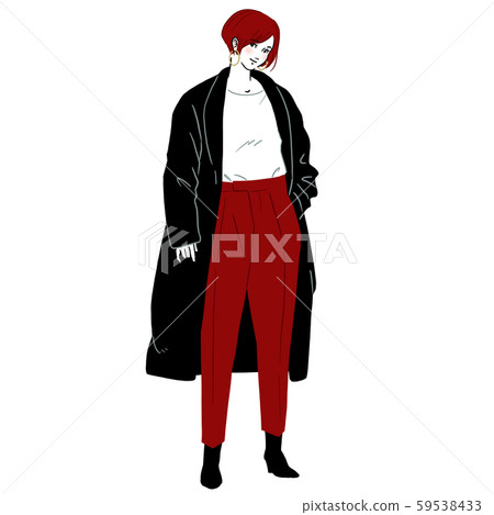 Standing young woman wearing black coat 59538433