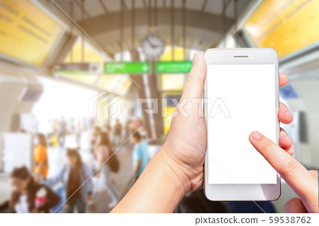 Female use hand holding smartphone with empty 59538762