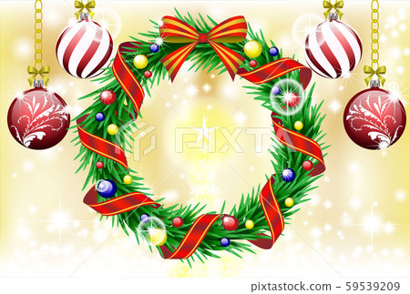 金色聖誕背景和聖誕花環（增加閃光） 59539209