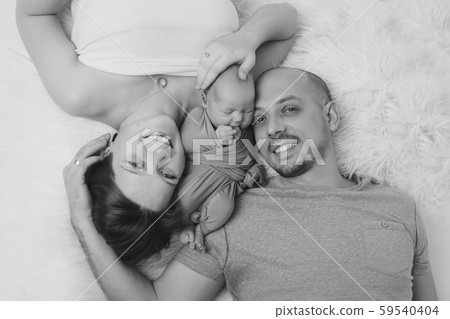 family photo on a white background: parents spend time with their children. mom and dad hug the baby. the concept of childhood, fatherhood, motherhood, IVF 59540404