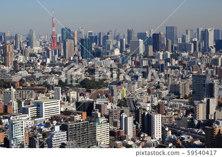 與東京鐵塔組合在一起的摩天大樓 與東京鐵塔組合在一起的摩天大樓 59540417
