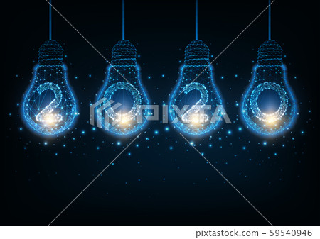 Futuristic Happy New Year hi tech concept with illuminated glow low poly light bulbs and digits 2020 59540946