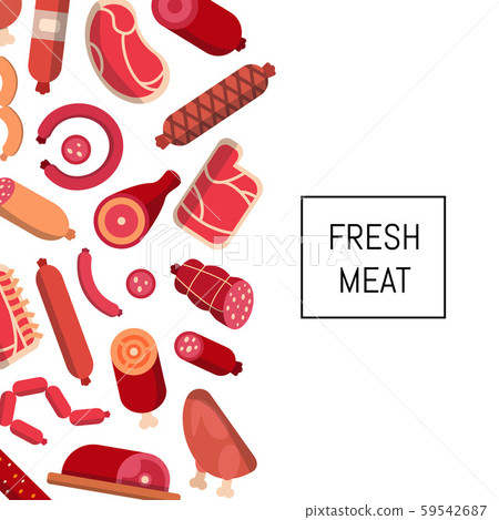 Vector flat meat and sausages icons background with place for text illustration 59542687