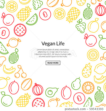 Vector line fruits icons background with place for text illustration Vector line fruits icons background with place for text illustration 59543393