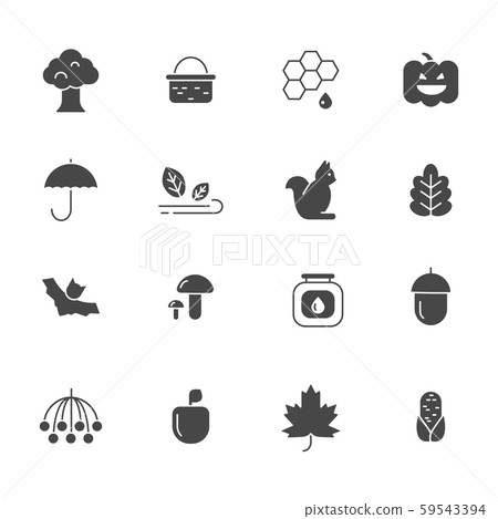Autumn symbols. Vector monochrome icons set of autumn 59543394