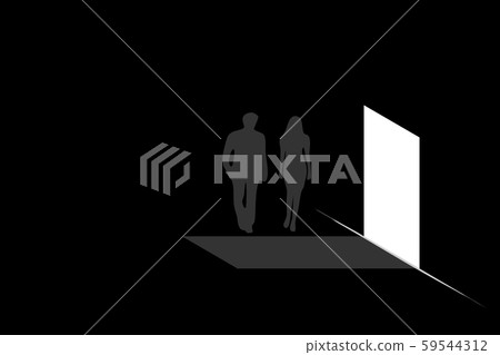 Silhouette of men and women are walking into the 59544312