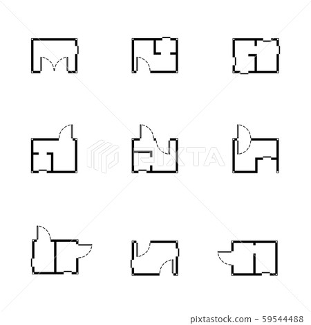 Set of black and white floor plan of living room. Set of black and white floor plan of living room. 59544488