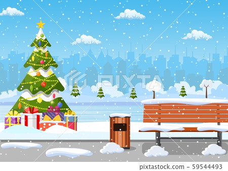 snowy winter city park - Stock Illustration [59544493] - PIXTA