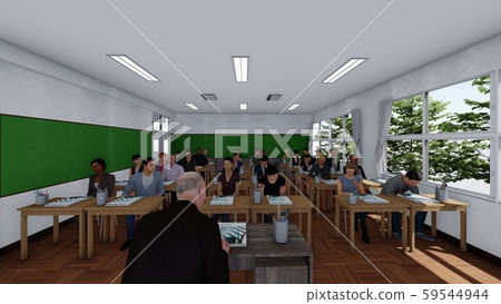 Adult school classroom with people, blackboard characters, illustration 3 Adult school classroom with people, blackboard characters, illustration 3 59544944