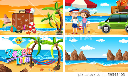 Four background scenes with people on the beach Four background scenes with people on the beach 59545403