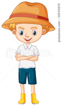 One happy boy in brown hat and boots 59545870