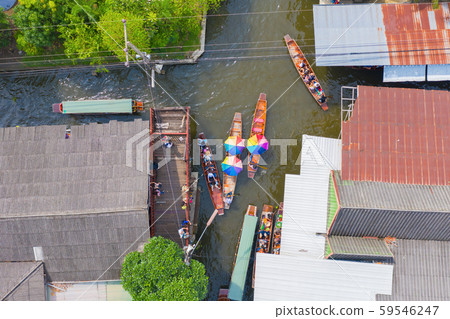 Aerial top view of local people sell fruits, food 59546247