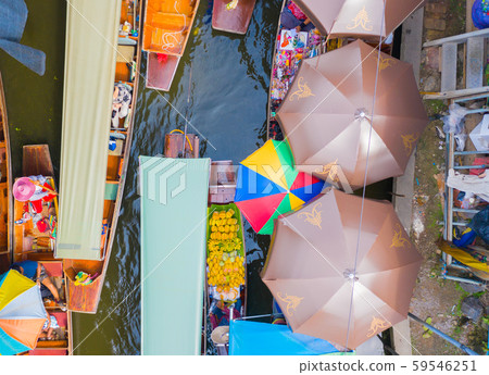 Aerial top view of local people sell fruits, food Aerial top view of local people sell fruits, food 59546251
