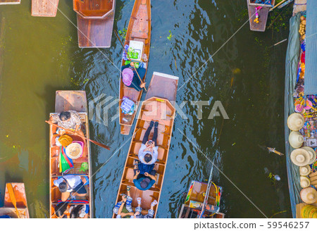 Aerial top view of local people sell fruits, food Aerial top view of local people sell fruits, food 59546257