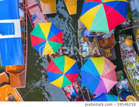 Aerial top view of local people sell fruits, food Aerial top view of local people sell fruits, food 59546258