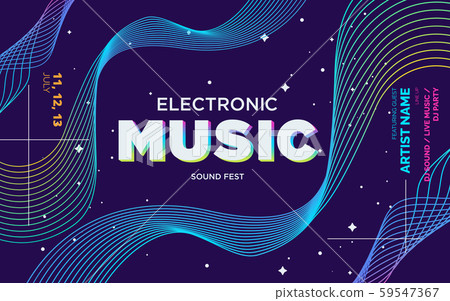 Colorful Waves Gradient Music Flyer.  Template for DJ Poster, Web Banner, Pop-Up. Geometric template vector design.  59547367