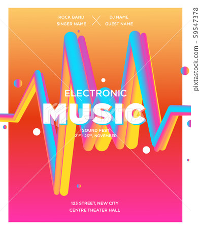 Colorful Waves Gradient Music Flyer.  Template for DJ Poster, Web Banner, Pop-Up. Geometric template vector design.  59547378