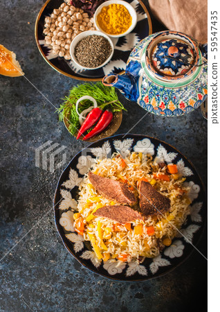 Oriental and middle eastern food concept. Flat lay Oriental and middle eastern food concept. Flat lay 59547435