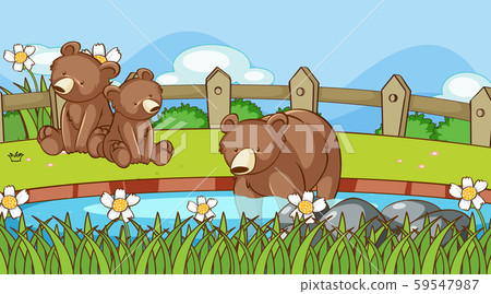 Scene with bears in the park - Stock Illustration [59547987] - PIXTA