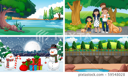 Four scenes with people and snowman Four scenes with people and snowman 59548028